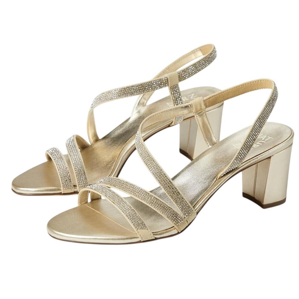 Naturalizer Womens Vanessa Sandal Heels Size 8 Gold Champagne Rhinestone NIB - Picture 1 of 13